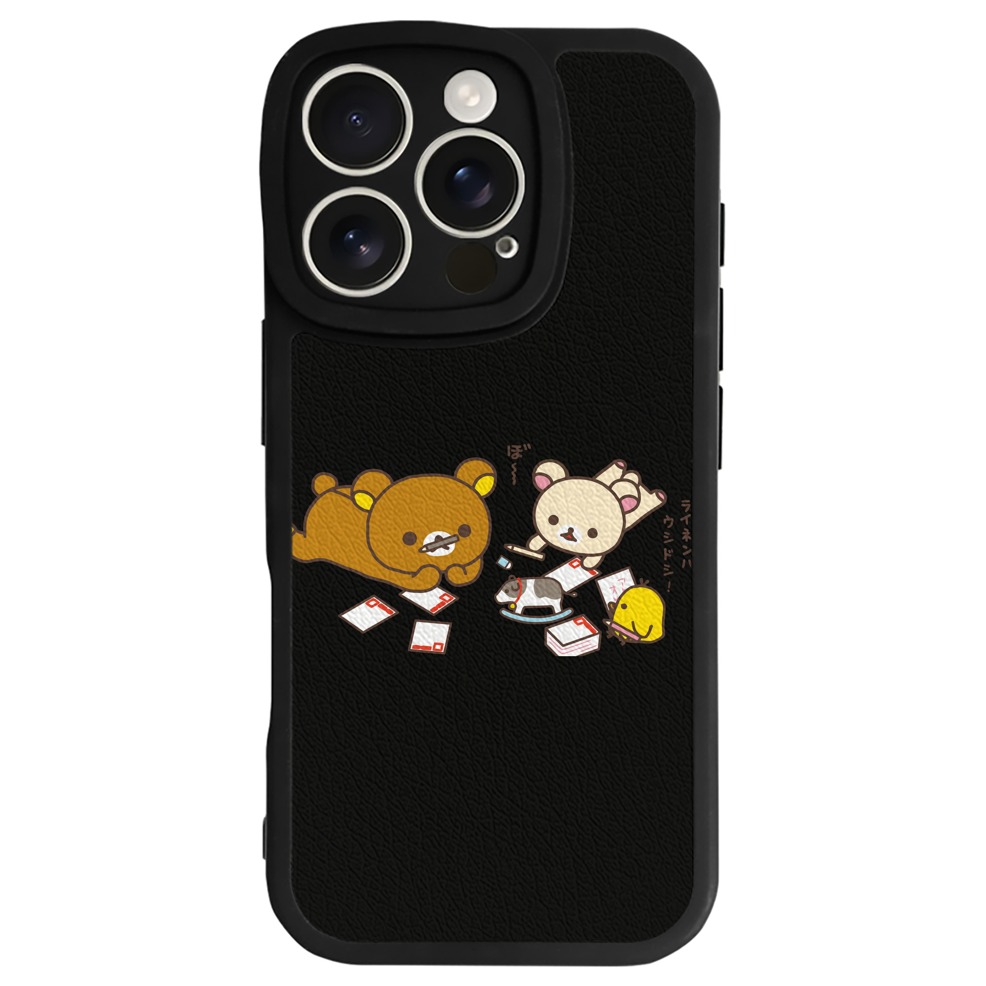 （画像用） リラックマ リラックマ キイロイトリ Rilakkuma Korilakkuma Kiiroitori 【iPhone 16シリーズ対応】シリコンスマホケース（レザー調） 材質：シリコン